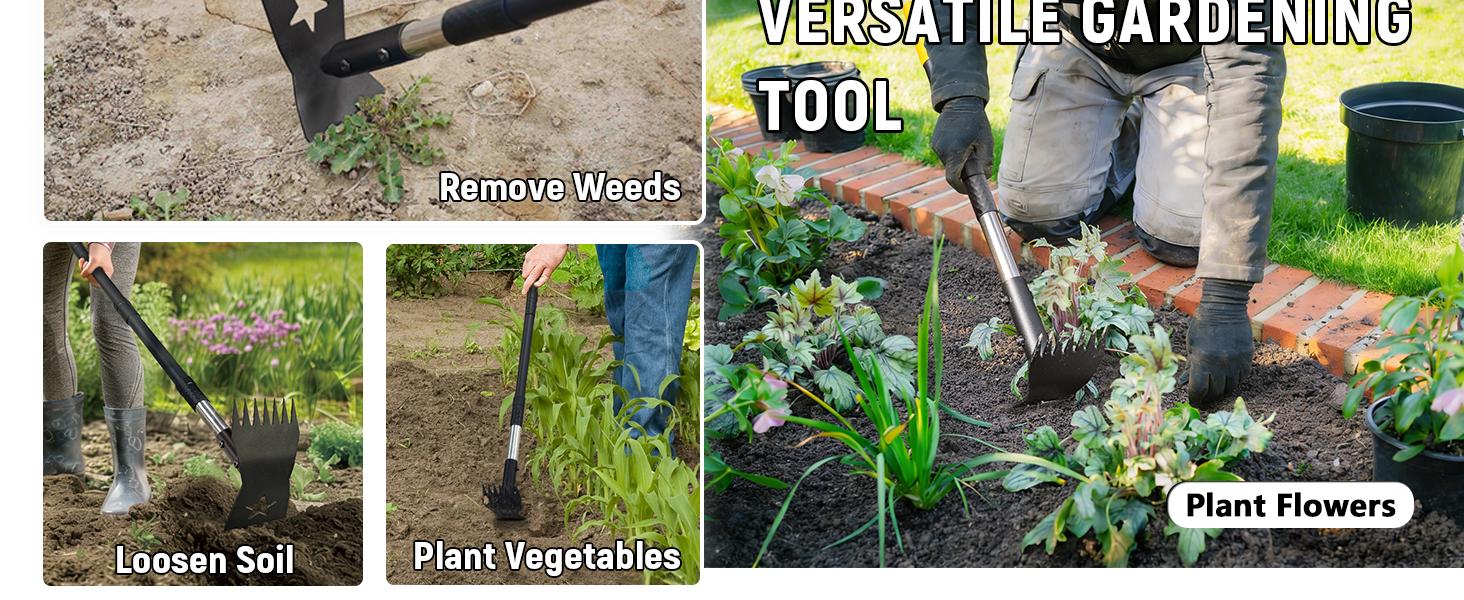 2-in-1 Manual Weeds Remover,Weed Puller Tool with Long Handle 68", Heavy Duty Weed Rake and Garden Hoe Combo, Stand Up Weeder Uprooting Weeding Pull Tool for Garden Yard Lawn Patio