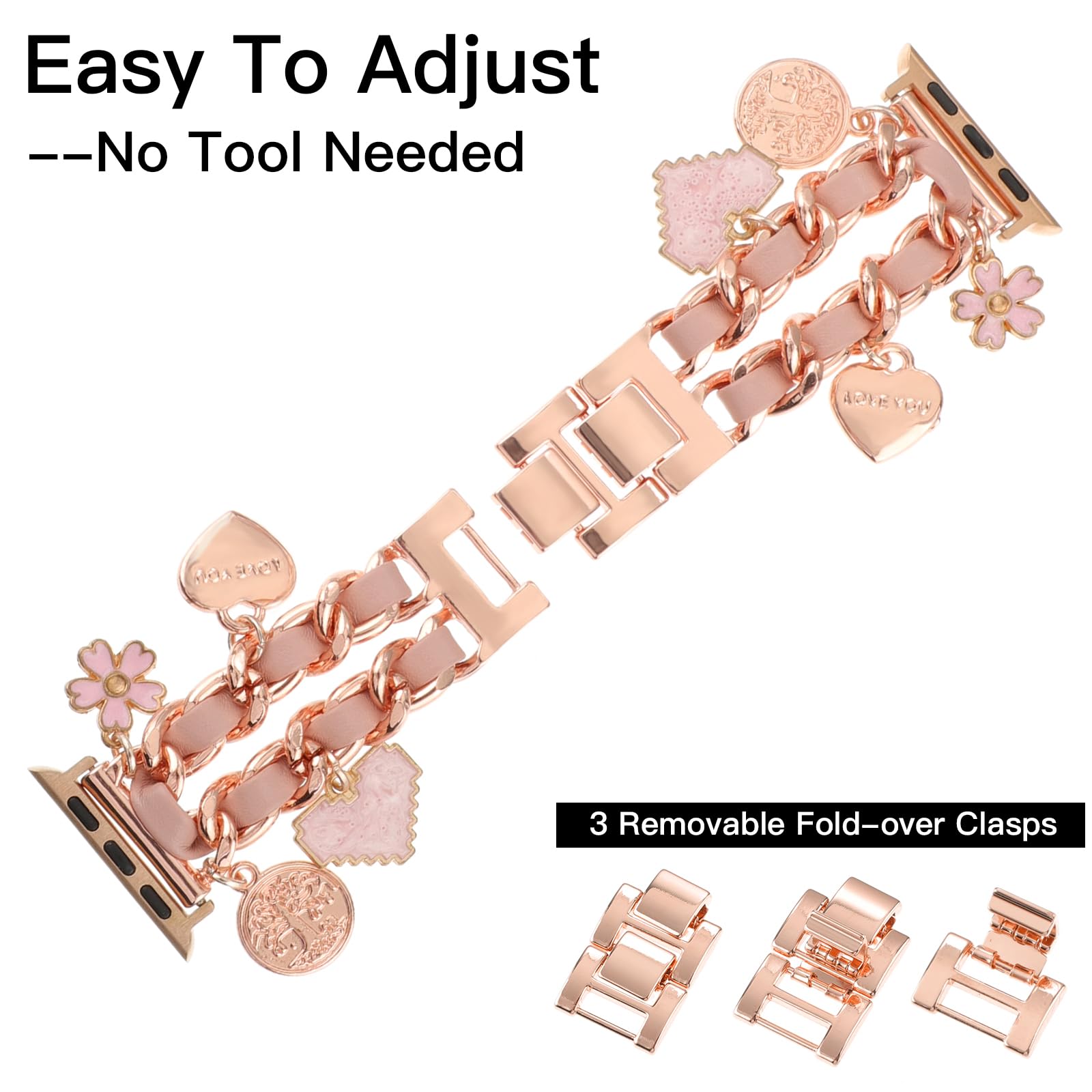 Smart Watch Bands, 2 Counts Stylish Watch Band with Unique Pendants, Replacement Watch Band for iWatch Series, Gift for Wife