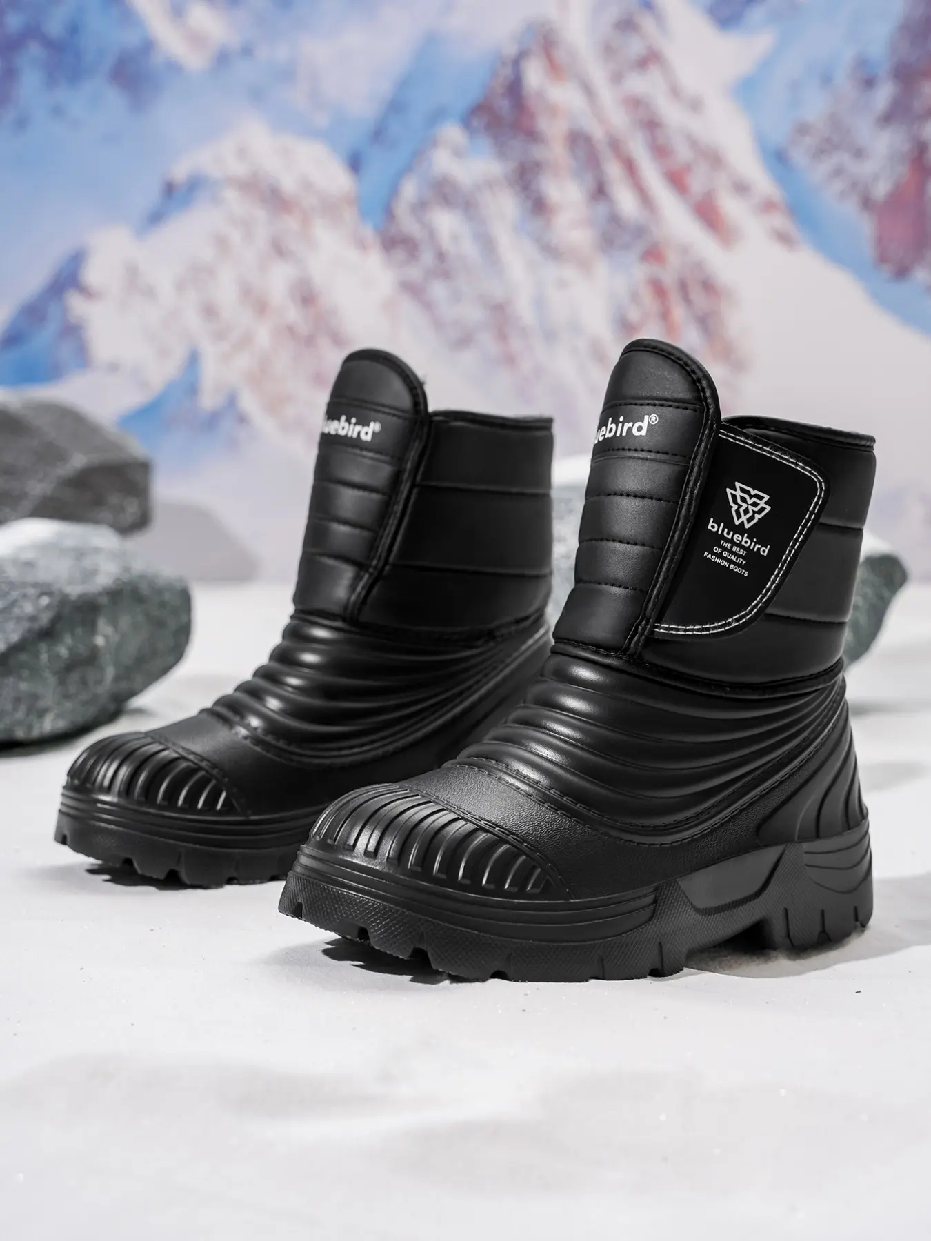 Waterproof Snow Boots, PU Leather Mid-Calf, Eva Sole, Winter Outdoor Skiing, Warm Lining, Anti-Slip, Durable, Men's Footwear