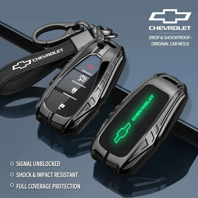 Tough Anti-Damage Zinc Alloy Leather Key Shell accesorios para llavero,For Chevrolet Equinox Malibu Traverse Blazer Captiva Modern Mecha Design Key Fob Protector,Anti-Collision Anti-Scratch Multi-Functional Automotive Key Gadgets