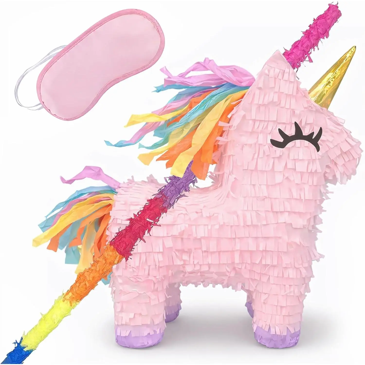 16" Pink Unicorn Pinata with 33 Inch Pinata Stick & Blindfold - Mexican Theme Party Decoration for Birthdays, Fiestas & Cinco de Mayo, Kids Party Favors, Easy Fill & Hang Loop