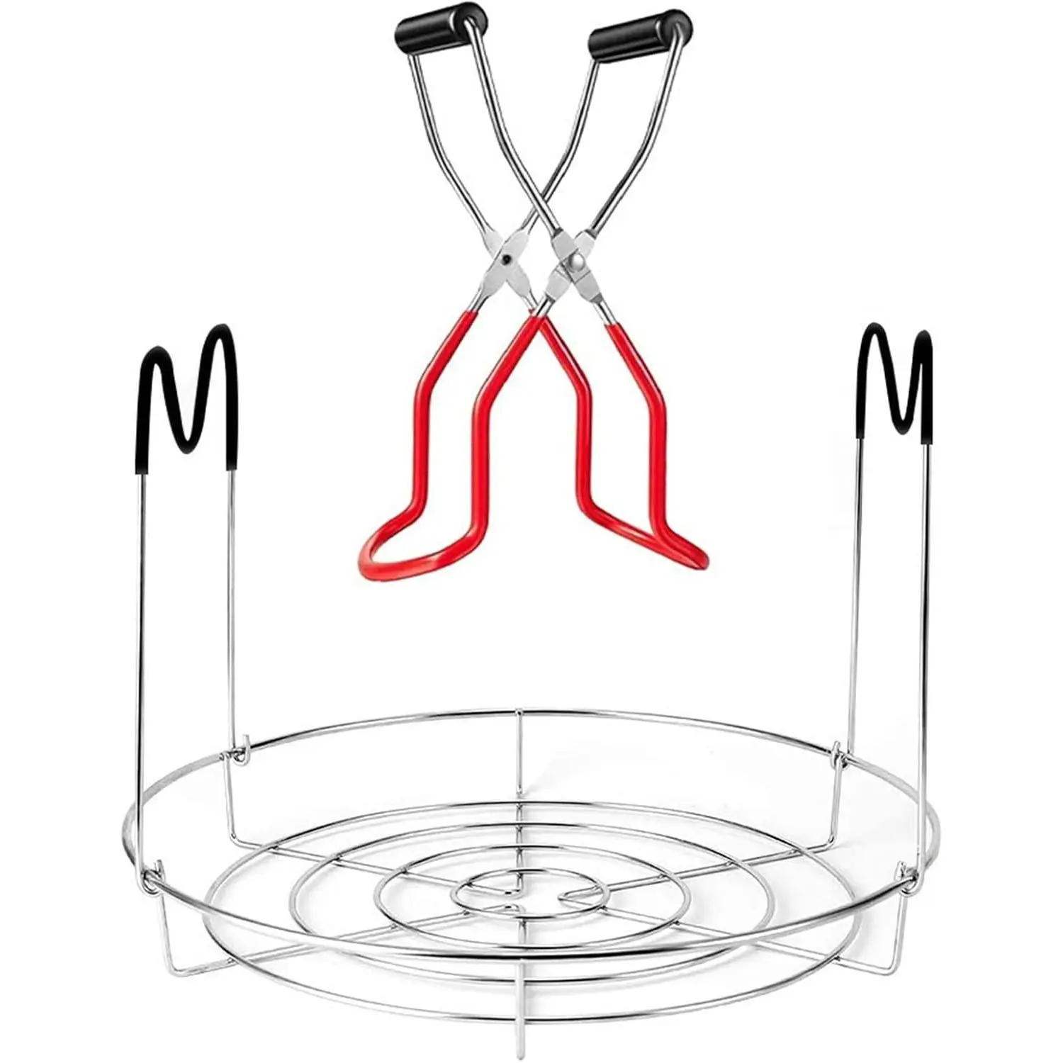 Stainless Steel Canning Rack with Heat Resistant Silicone Handles, Canning Jar Lifter Tongs, Fits Regular Mouth Ball Jars, Jars Not Included