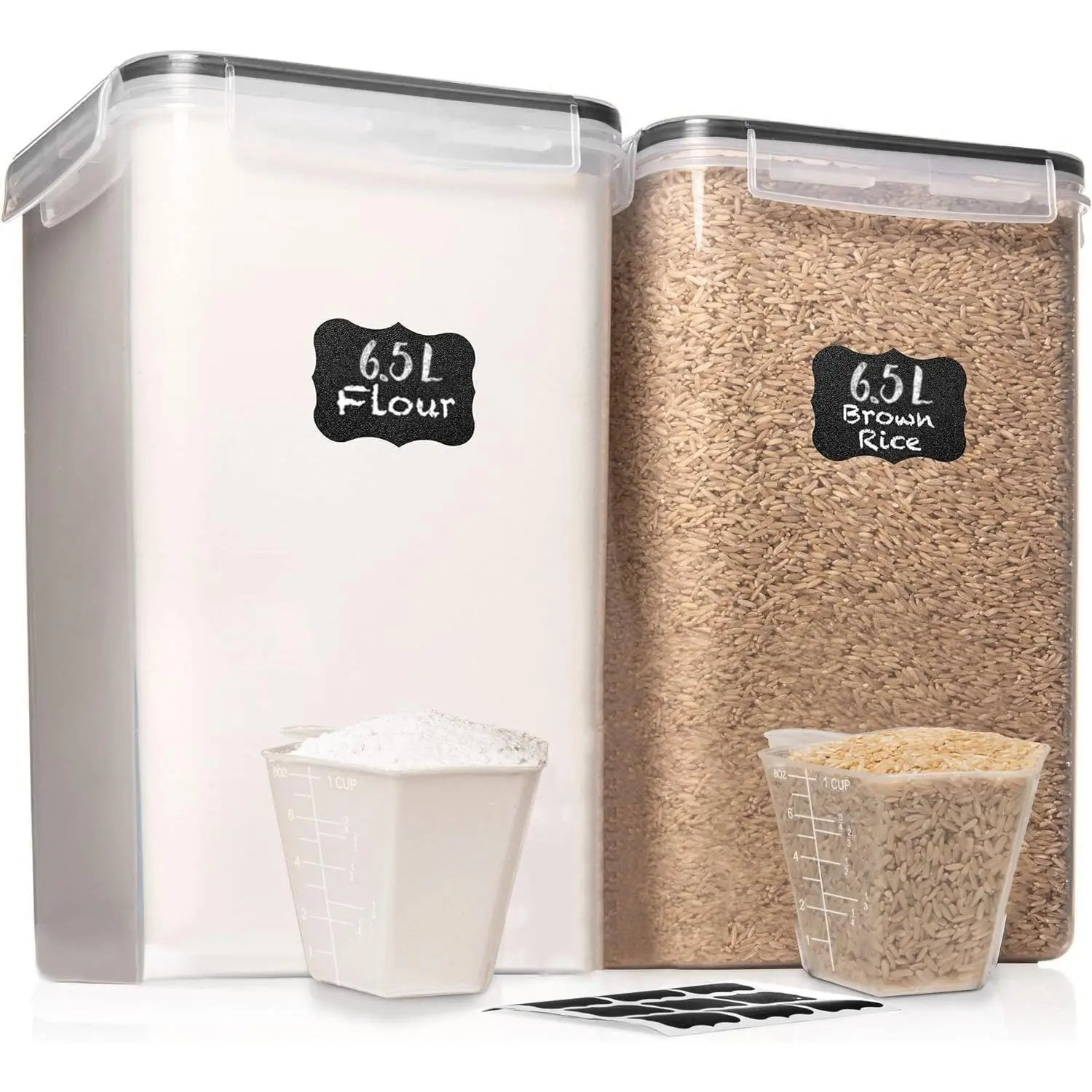 2 count [7 Qt / 6.5L / 220 Oz] Large  Storage Containers with  Airtight -  Clear Plastic Kitchen and Pantry Storage Containers for Cereal, Flour, Sugar, Rice