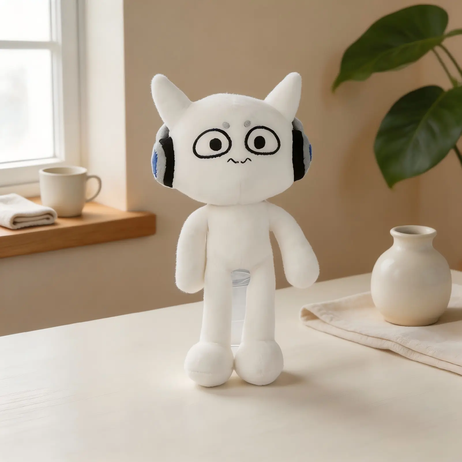 Chess Slowed Cat Plush Toy, Cute White Cat Stuffed Animal, Soft Kawaii Character Doll, Adorable Desk Decor, Cozy Room Companion, Perfect Gift for Kids, Teens, Cat Lovers and Plush Toy Fans