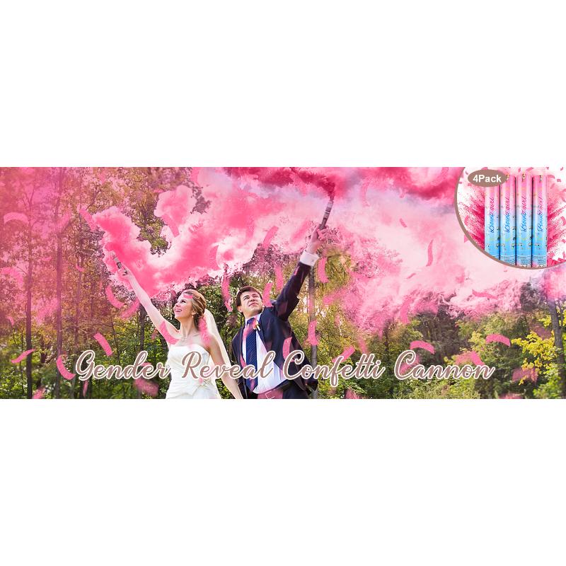 Gender Reveal Confetti Cannon,4 Pink Safty Corn Powder Smoke Party Poppers Shoots 20-25ft,12 inch Upgrade Firmware Baby Shower Gender Reveal Party Supplies
