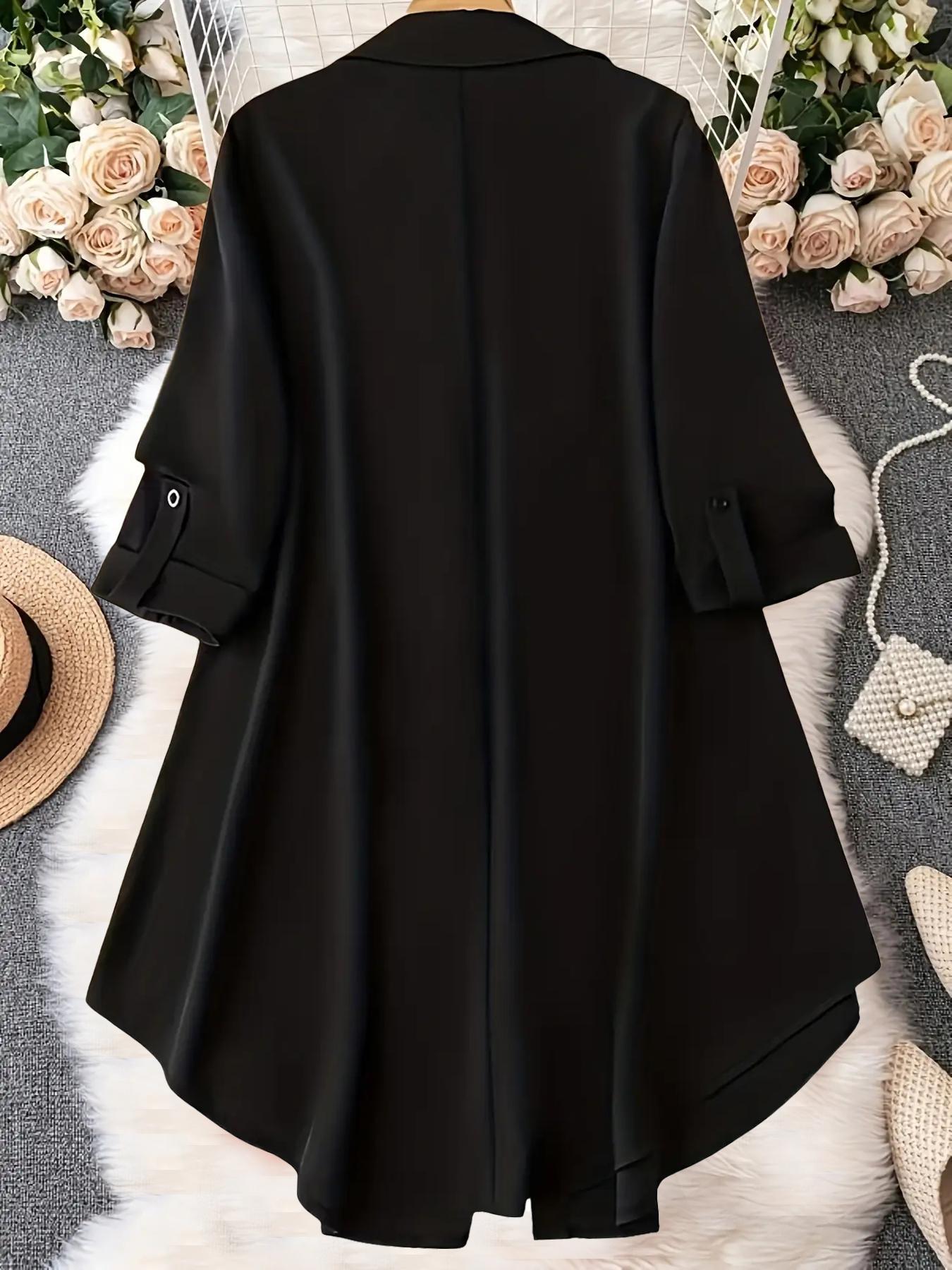 Plus-Size Solid Long Sleeve Button Up Blouse, Casual Classy Elegant Button Front Collared Top for Spring & Fall, Women's Clothes for Daily Wear