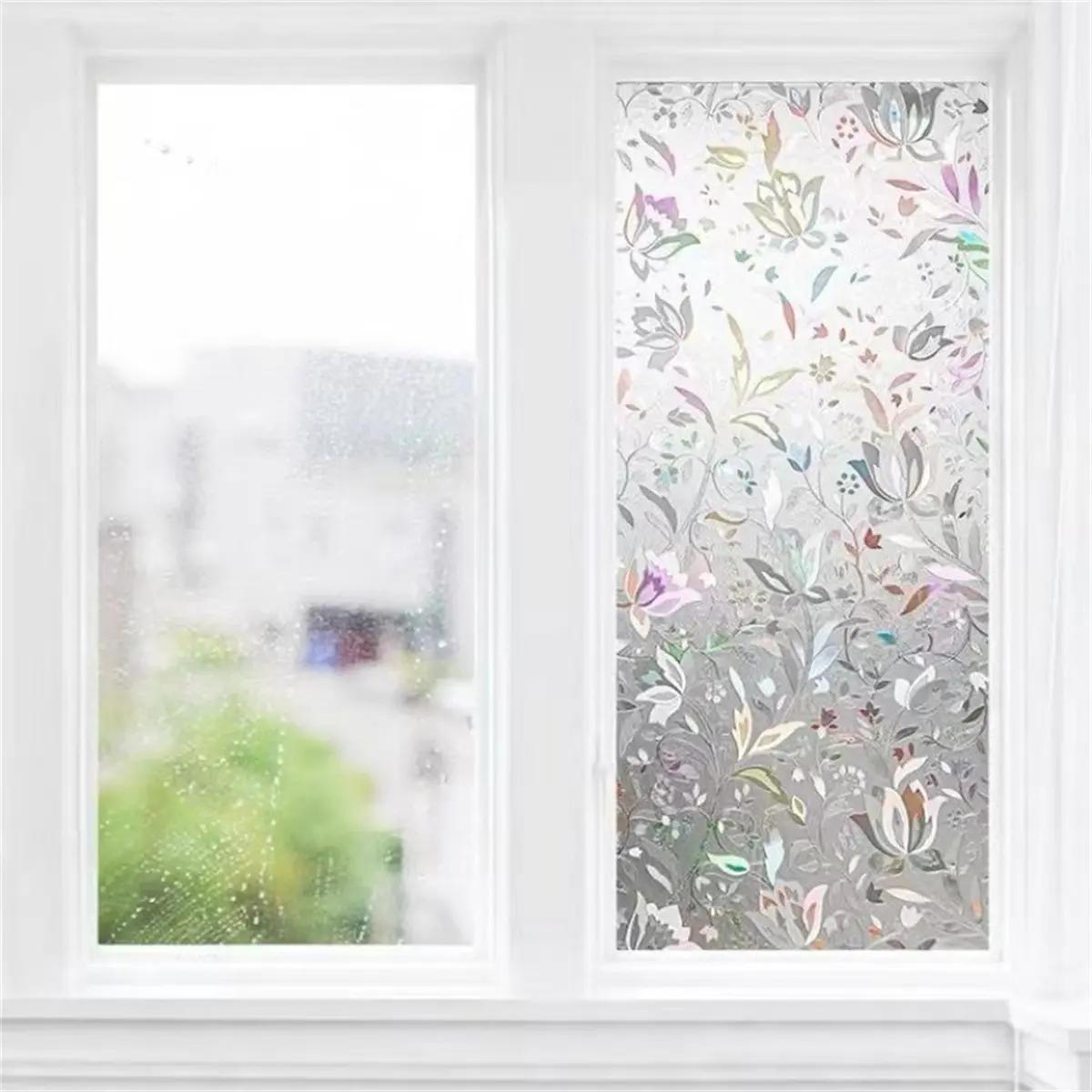Elegant Tulip Floral Privacy Window Film, Self-Adhesive No Glue, Transparent Non-Sensitive Floral Design Decorative Glass Sticker, Easy Peel & Stick, Office Living Room Decorative Stickers, Floral Pattern Sticker
