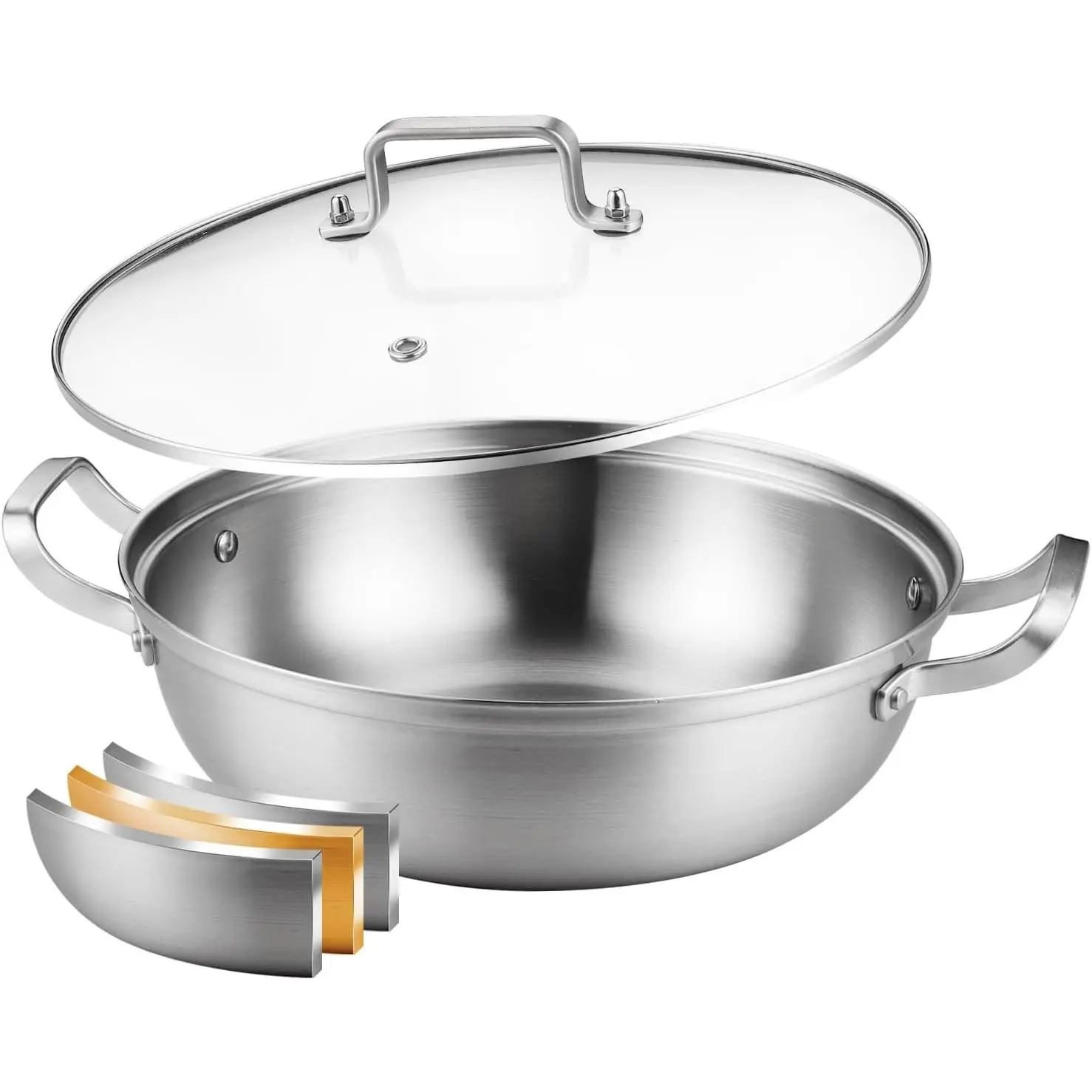 Delarlo Tri-Ply Stainless Steel 11 inch Everyday Pan with Lid, Kitchen Induction Deep Saute Pan,shabu shabu pot High Side Cooking Pot 3.5QT, Oven Safe Stock Pot, Up to 600℉