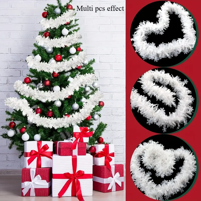 Christmas Snowflake Tinsel Garland Xmas Hanging Tinsel Garland Metallic Twist Chunky for Tree Fireplace Home Decoration Winter Xmas Party Supplies