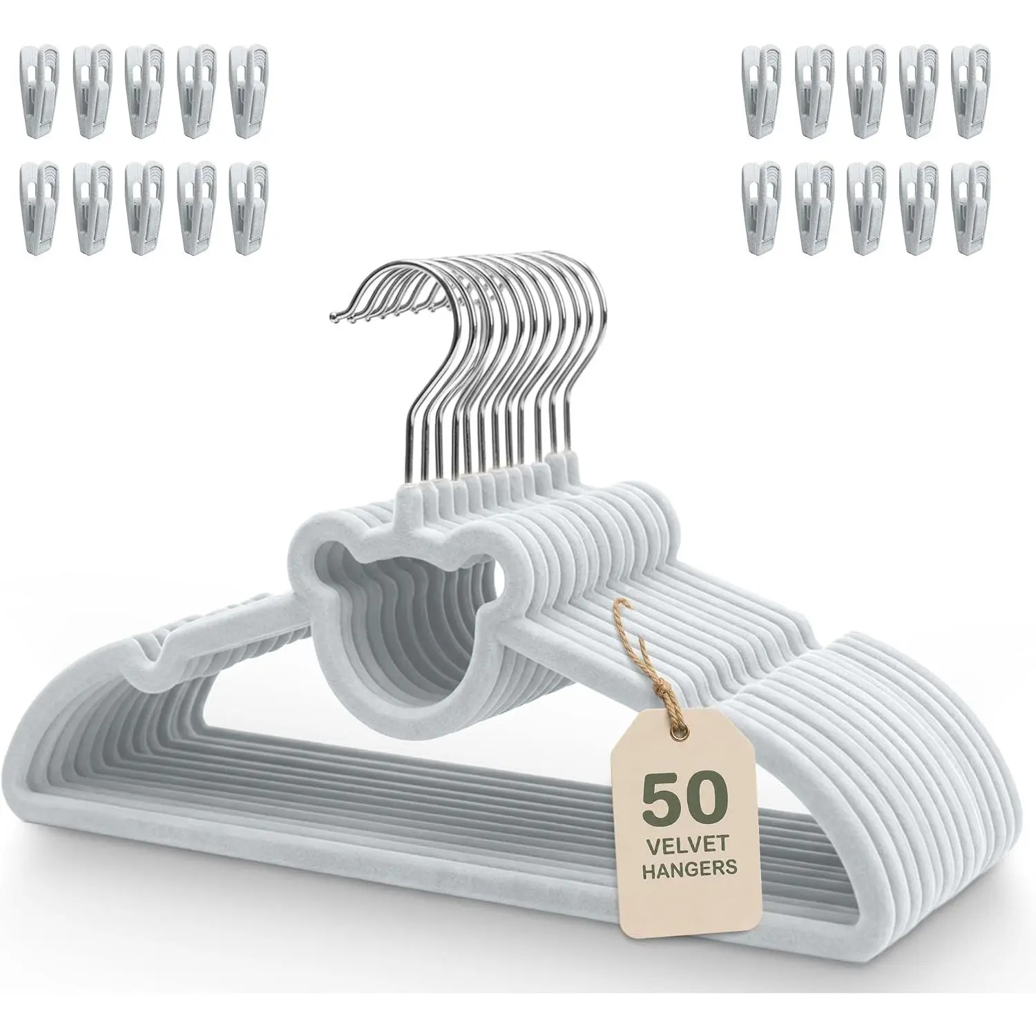 Modern Synthetic Clothes Hangers with Clips Organiser - 50 Hangers & 20 Clips (70 Pieces Total), 12.8" Width, for Youth & Growing Wardrobes Space-Saving Needs, Durable