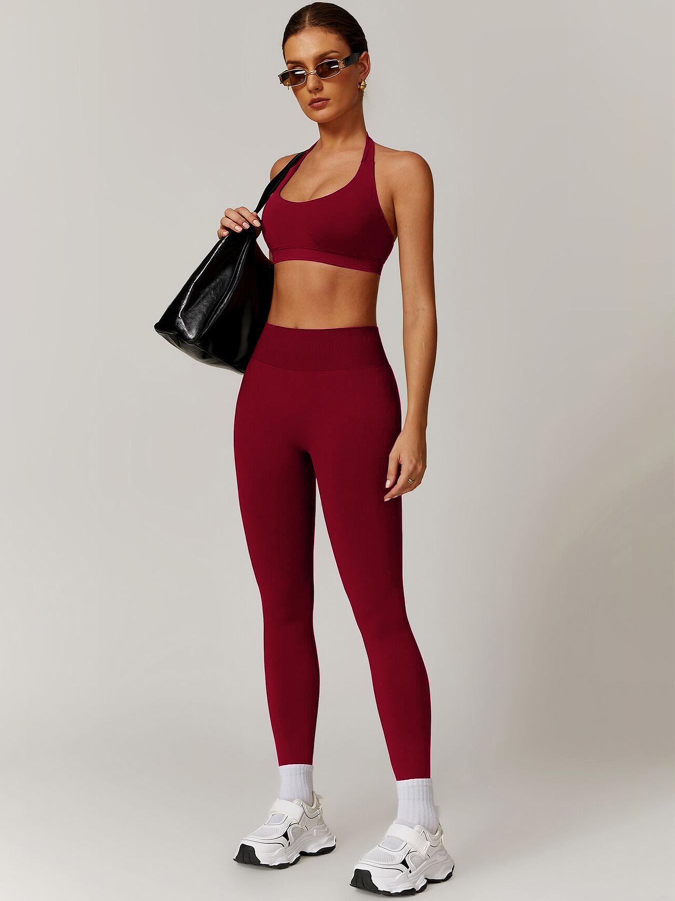 Women's Breathable High-Stretch Sporty Two-Piece Set, Workout Gym Clothing, Seamless Backless Sports Bra & Stretchy Leggings, Suitable for Running and Fitness