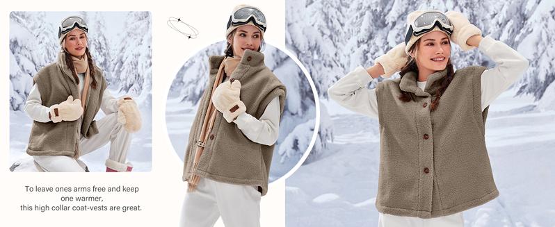 Imily Bela Womens Fuzzy Fleece Vest Casual Oversized Warm Button Down Sherpa Vest Jacket with Pockets