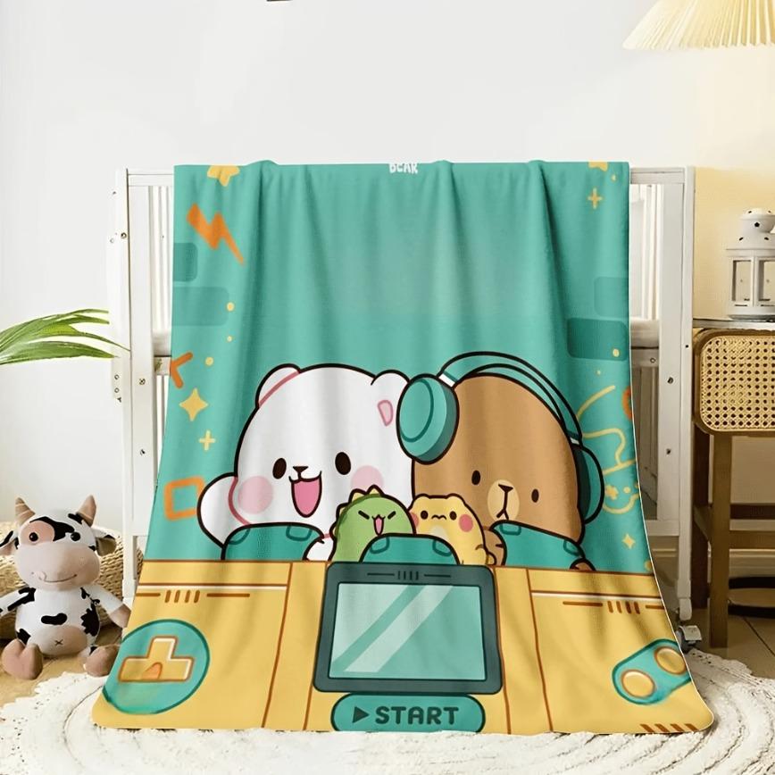 Best Halloween Gift Milk Mocha Bear Flannel Blanket Portable Machine Washable Super Soft Warm Plush Throw for Bedroom Decor