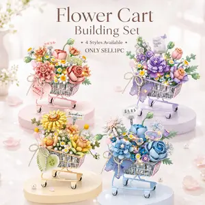 Loz4124 Push Cart Flower Blocks, Eternal Flower Bouquet, Small Particles Puzzle Toy, DIY Assembly Gift for Girls, Educational Building Set