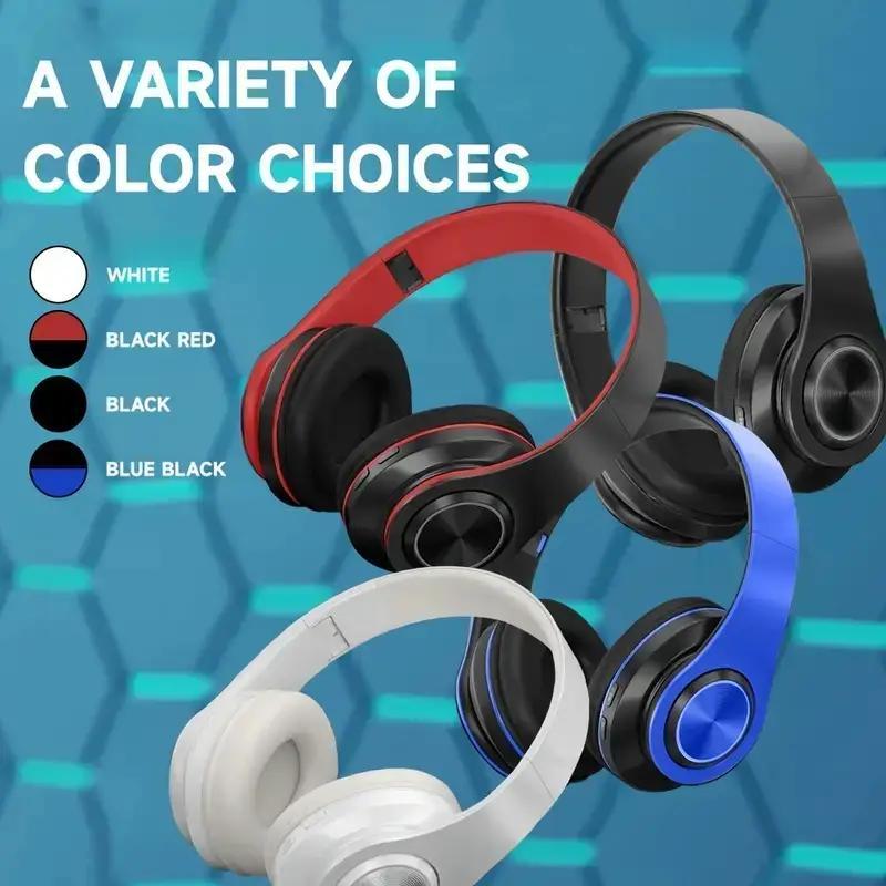 Wireless Headphones, Foldable Headphones with Colorful LED Light, Headphones with Microphone, FM, SD Card Slot, for School, Tablet, PC, TV, Phone, Wireless Chargeable Headphones
