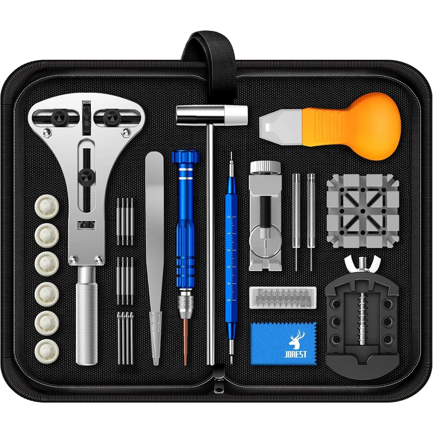 Watch Repair Tool Kit, Battery, Strap Adjustment, Bracelet Pin Removal, Band Link Remover, Resizing Tool, Wrench Opening Cover, Case Back Opener, Screwdriver, Bar