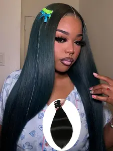 Light Yaki Straight Weft Hair Extensions, Six in One Synthetic, 14/16/18 Inch, Natural, Straight Bundles, Weave Bundles