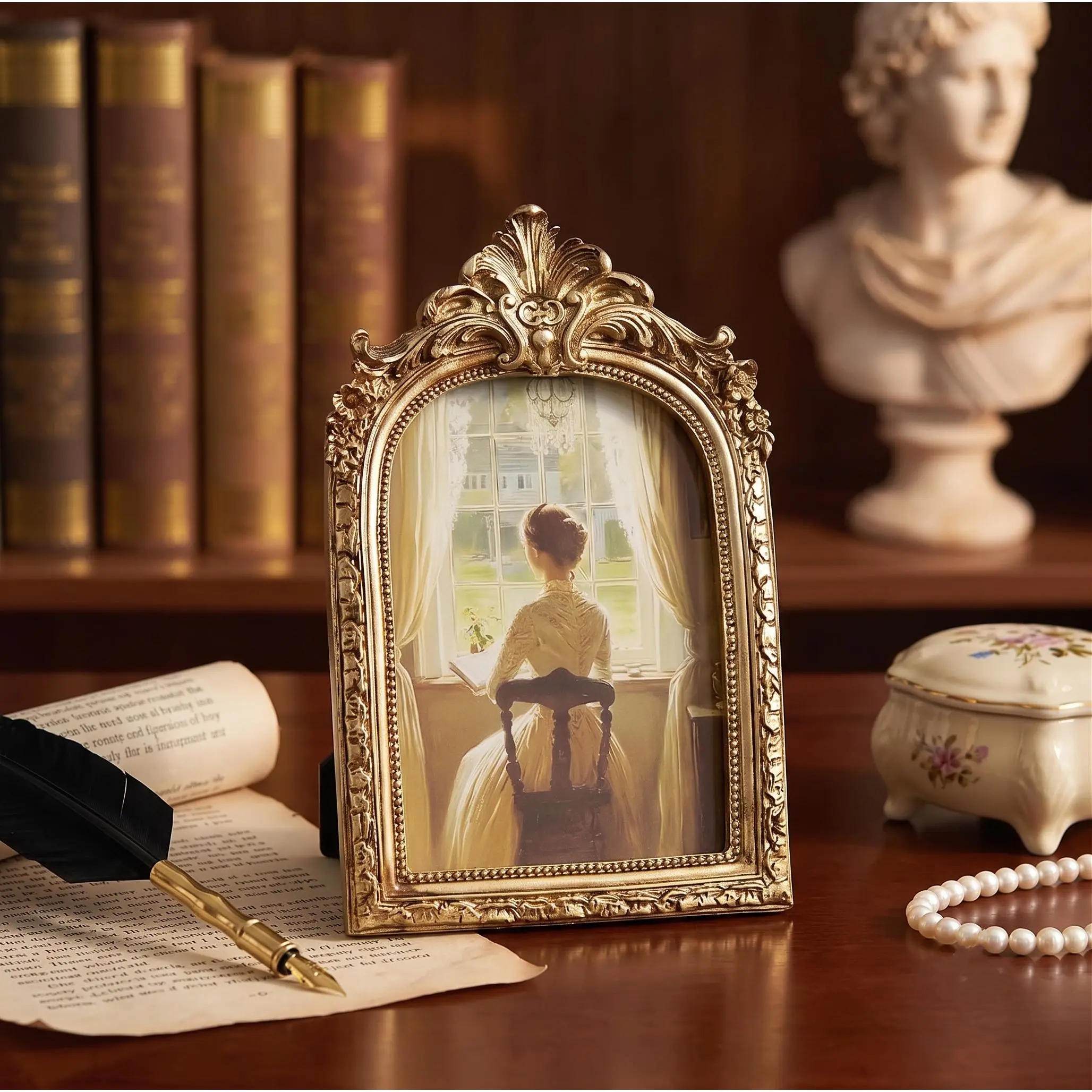 Vintage Gold Picture Frame, Antique Baroque Decorative Photo Frame, Elegant Tabletop Frame for Home Decor, Bedroom Living Room Decoration Gift
