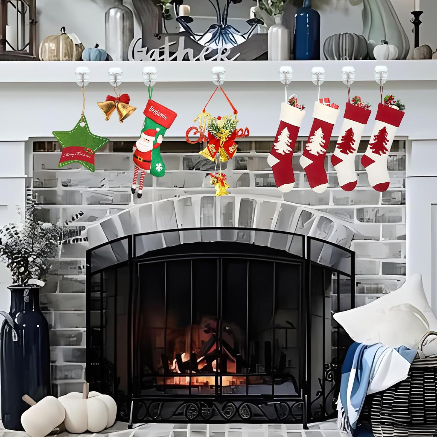 32 Hooks and 40 Strips, Clear Small Wall Hooks for , Wire Toggle Hooks for Walls No , Utility Hooks Heavy Duty with Adhesive Strips for  Decorations in Living Spaces, No Tools.