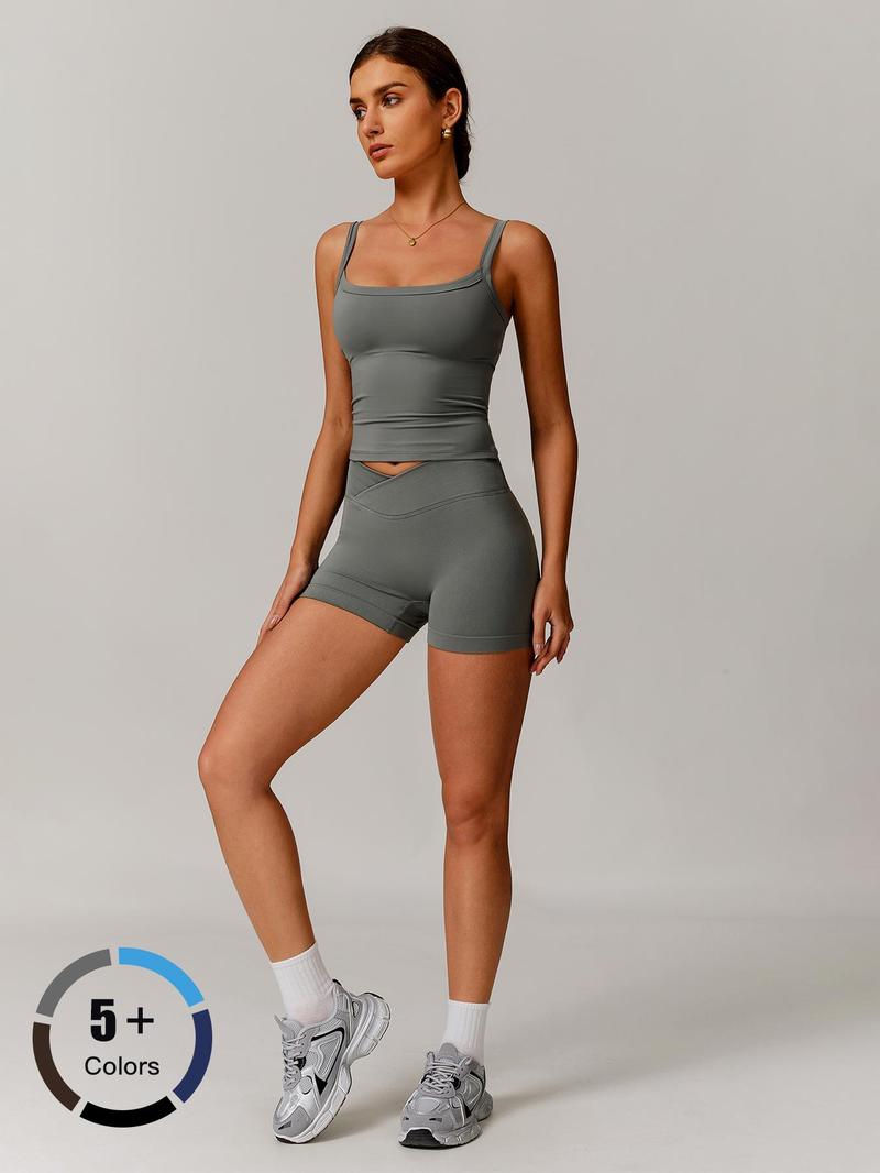 Women's Solid Top & Shorts Sportswear Set, Casual Comfy Breathable Two-piece Outfits for Yoga Gym Workout Running, Ladies Sportswear for Spring & Fall