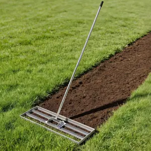 Lawn Leveling Rake, Level Lawn Tool, Heavy Duty Stainless Steel Lawn Leveler Tool with 6.5 FT Extended Handle, Yard Leveling Rake Suit for Garden, Golf Lawn, Farm, Silver/Orange+Black, 17*10/30*10/36*10 Inch