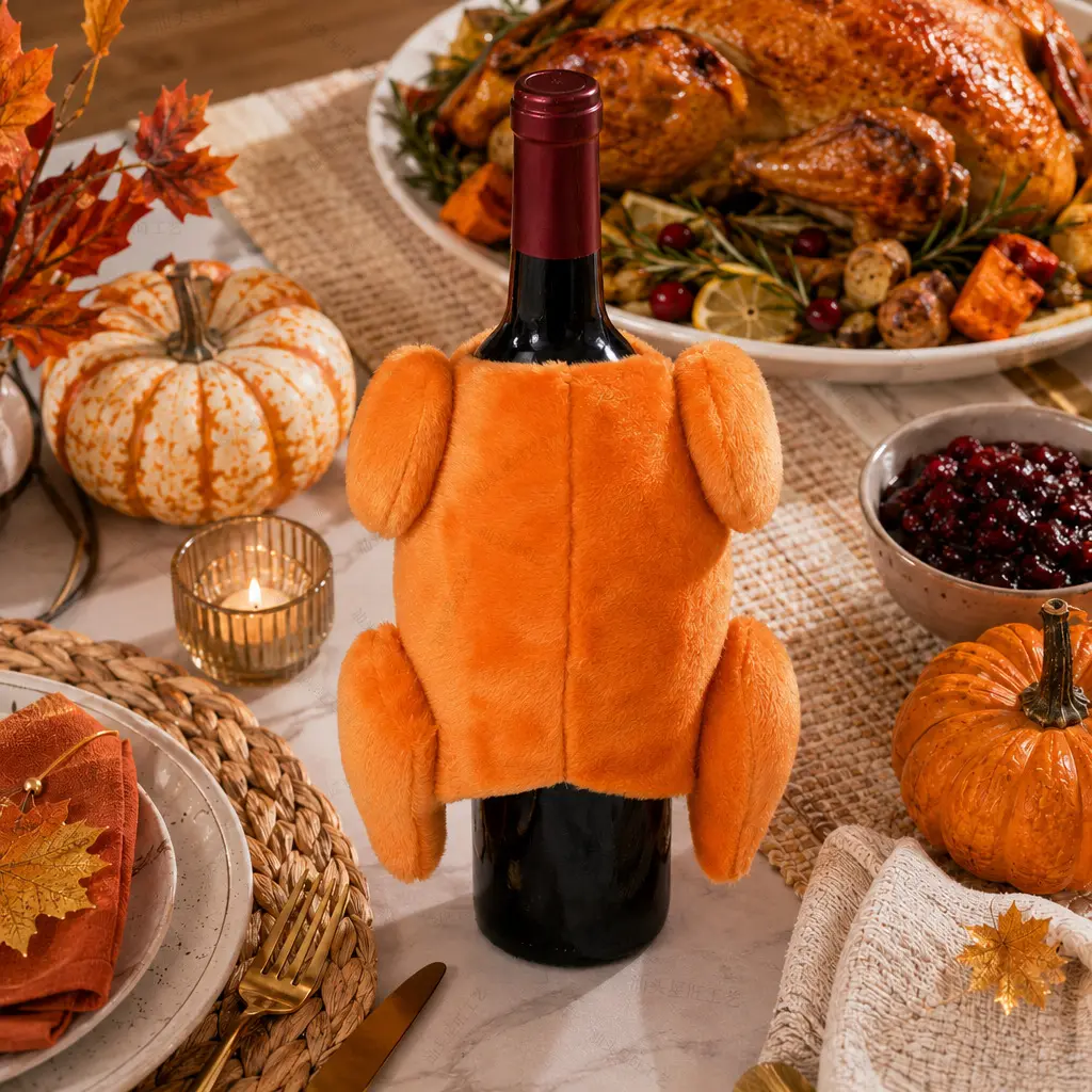 Thanksgiving Turkey Wine Bottle Cover, Fall Harvest Bottle Decoration for Dining Table, Kitchen, Restaurant and Holiday Party Decor