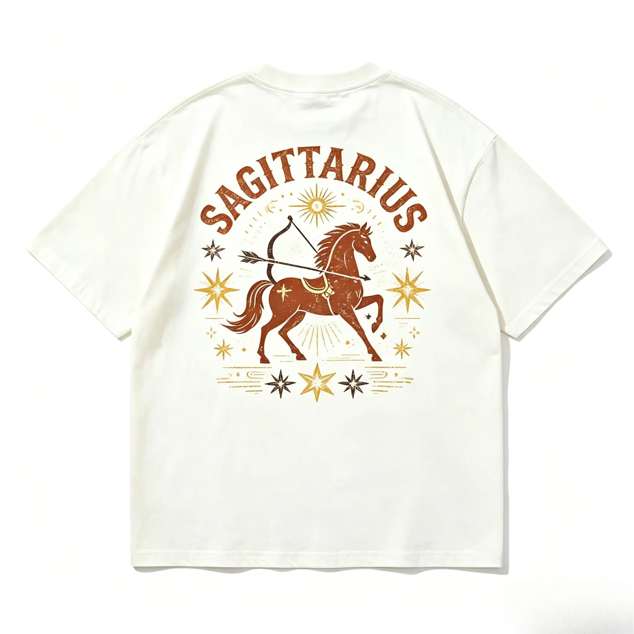 Menswear Retro Zodiac Horse Sagittarius Centaur Archer Back Print Short-Sleeve Oversized Cotton T-Shirt, Casual Fashion Outfit, Ideal Valentine's Day Gift For Him, Top