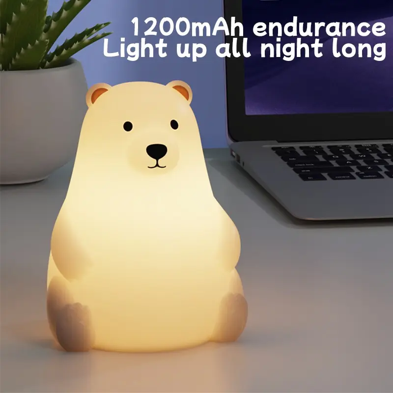 Polar Bear Silicone Night Light, Living Room Bedroom Desktop Ambiance Lamp, Instantly Bright, Color-Changing Sleep Companion