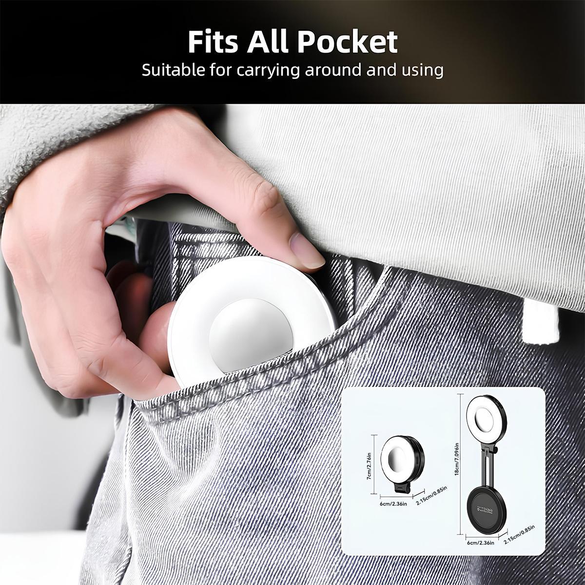 3-in-1 Magnetic Beauty Selfie Light for Phones – 360° LED Ring Light with MagSafe, Mirror and Phone Stand – Portable Rechargeable Fill Light for Makeup, Live Streaming, Video Calls