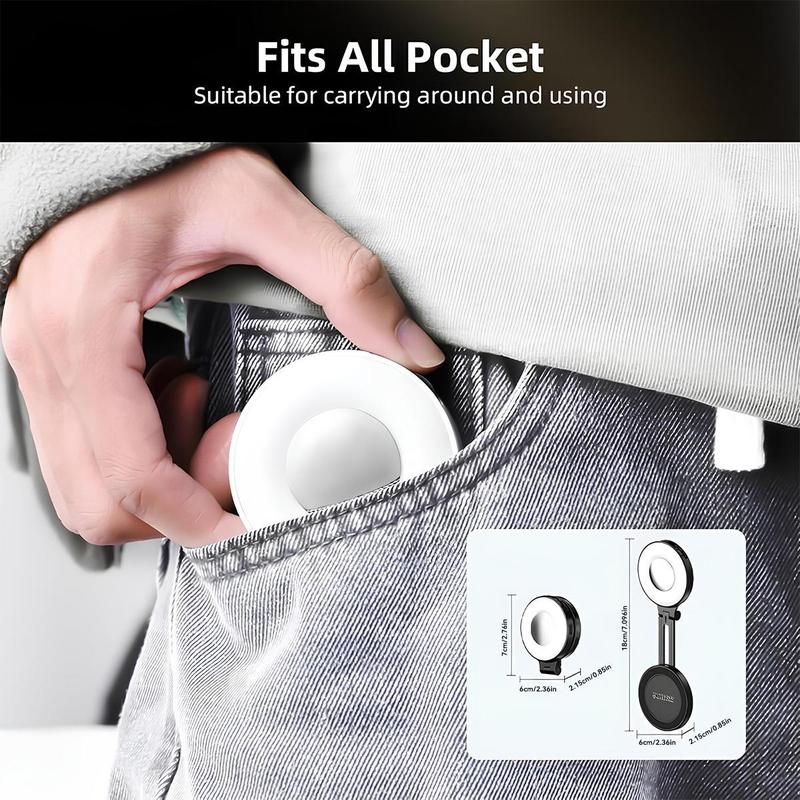 3-in-1 Magnetic Beauty Selfie Light for Phones – 360° LED Ring Light with MagSafe, Mirror and Phone Stand – Portable Rechargeable Fill Light for Makeup, Live Streaming, Video Calls