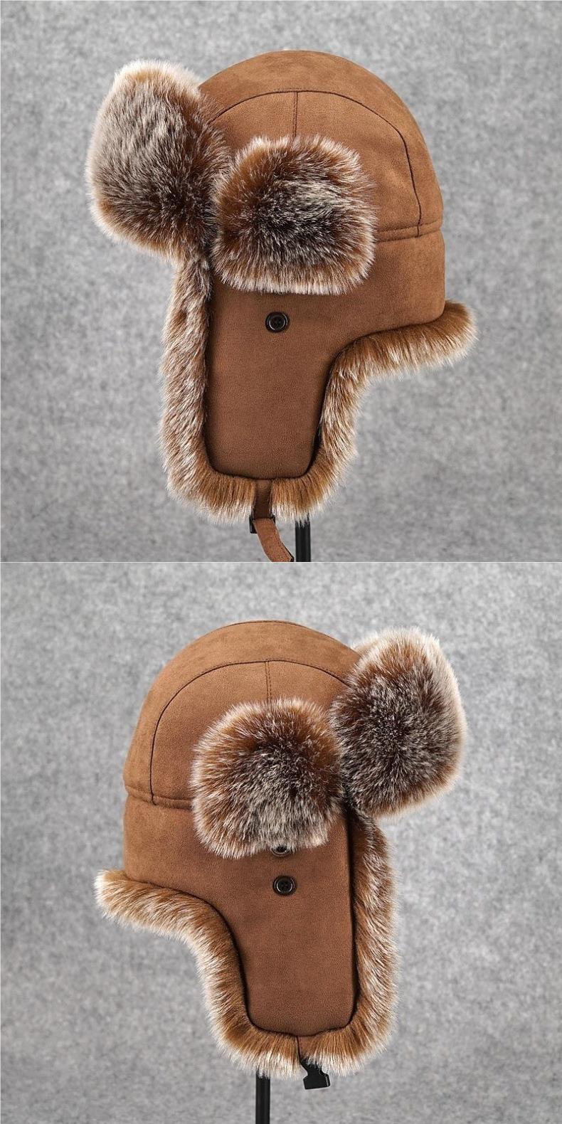 Men's Winter Ushanka Earflap Trooper Hat Aviator Windproof Hat Faux Fur Warm Hat Ski Beanies Cap Berets Skull caps