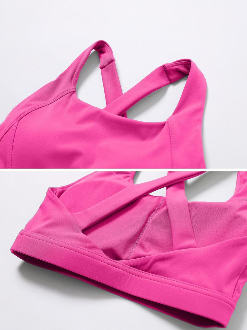 Women's Solid Criss Cross Crop Tank Top & High Waist Leggings & Zip Up Crop Jacket Set, Breathable Comfy Outfits for Yoga Gym Running, Activewear