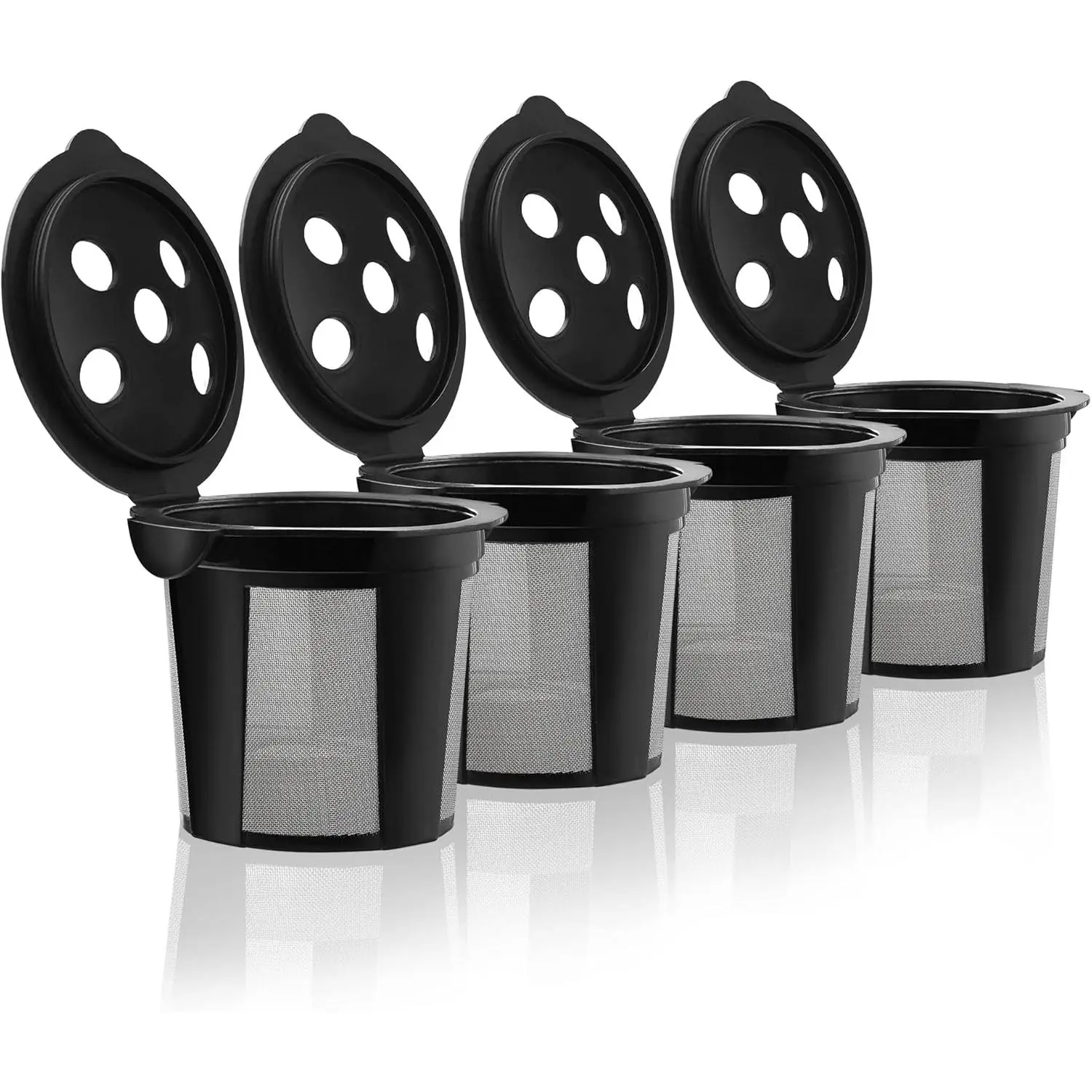 4 Reusable K Cups for Keurig K Supreme, K Supreme Plus, K Slim with Multistream Technology, K-Duo Hot & Iced Single Serve (Gen 2) - 4 Black Refillable Kcups Coffee Filters for Keurig Coffee Makers