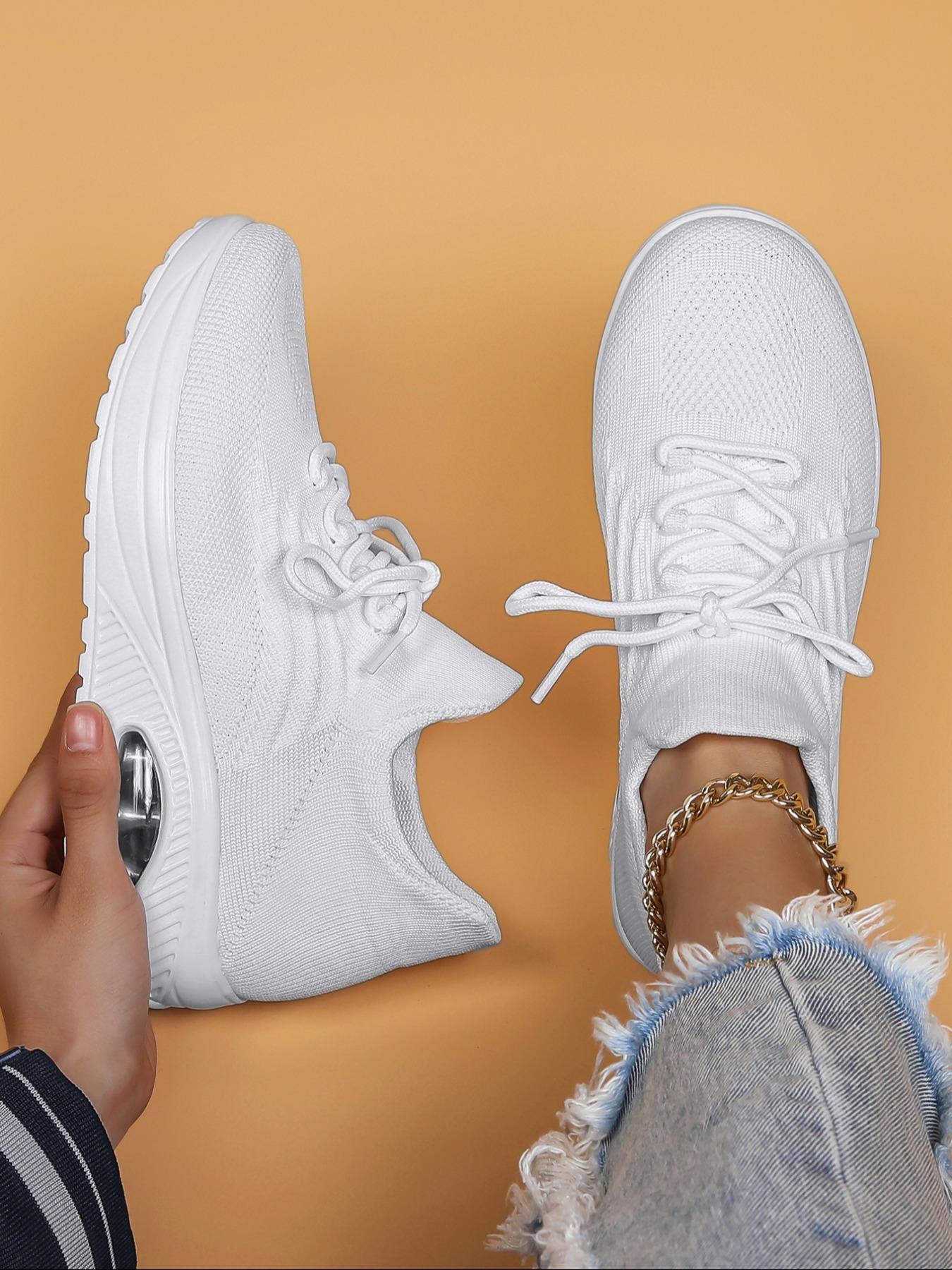 Women's Fashionable Ditsy Floral Print Lace Up Low Top Sneakers, Casual Breathable Comfortable Sports, All-match Round Toe Shoes for Daily Wear, Knitted Running Shoes