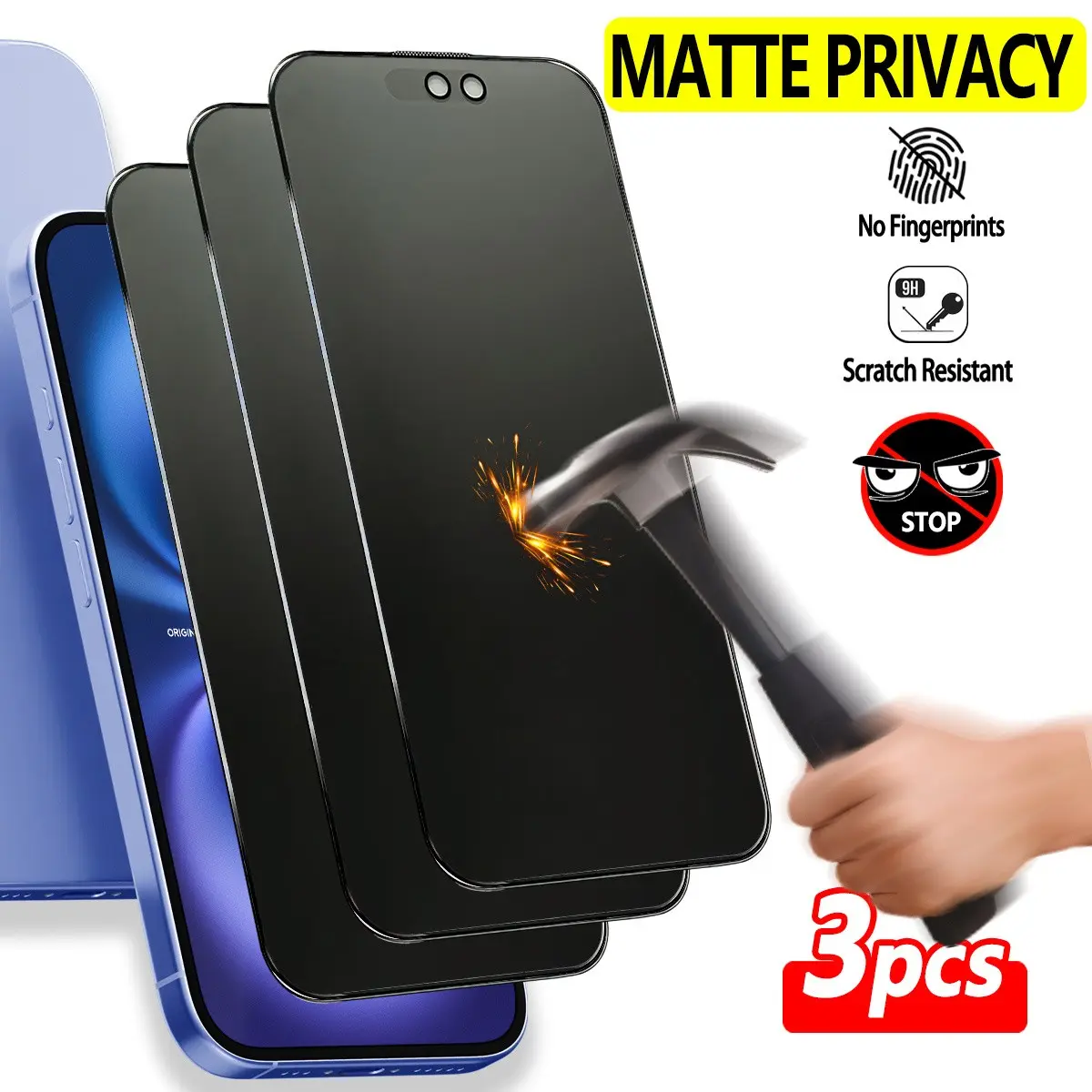Three-Pack Matte Anti-Spy Tempered Glass Screen Protector for Smartphone iPhone X/XS/XR/11/12/13/14/15/16/17 Pro/pro Max, 9h Hardness, Privacy Protection