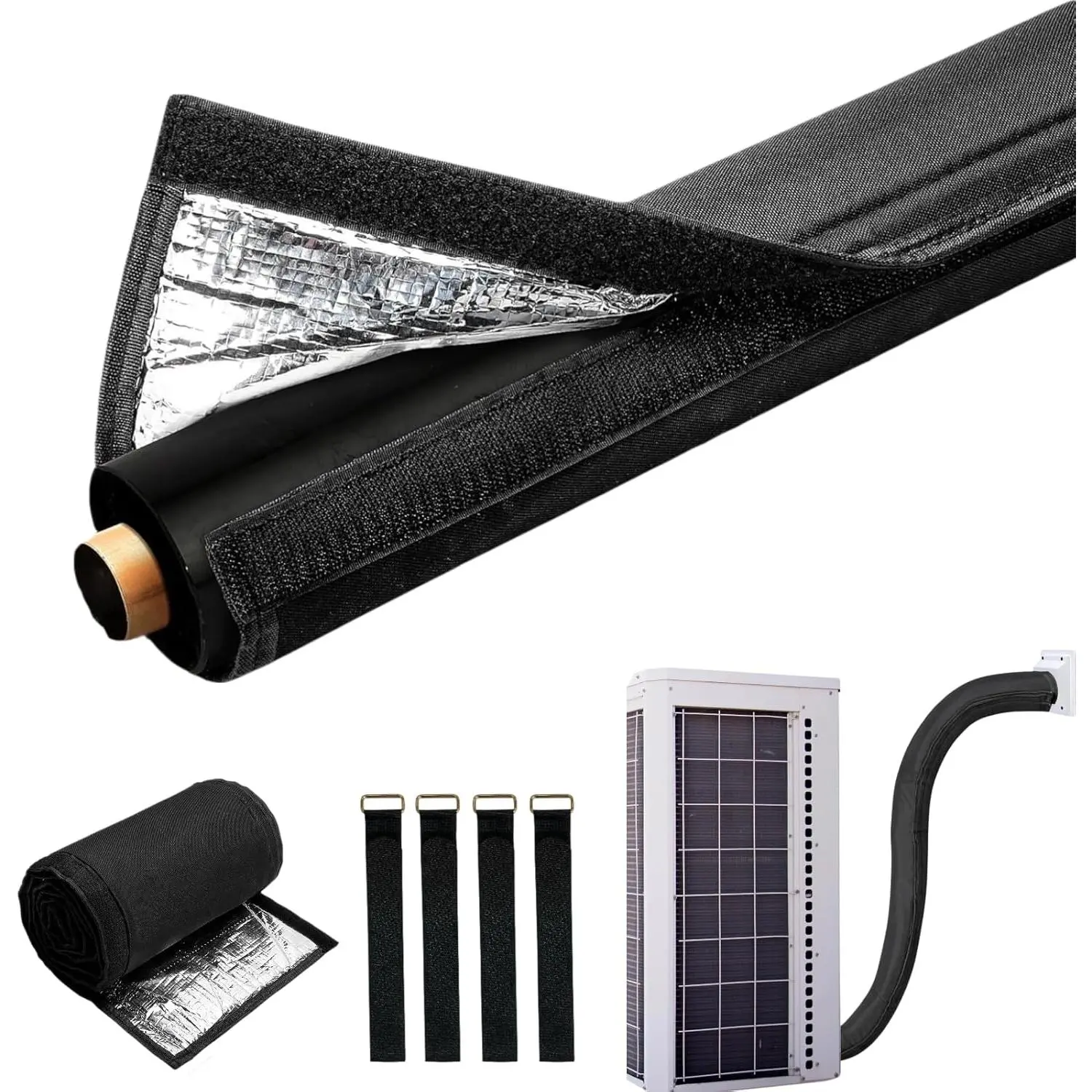 3-Layer Black HVAC Copper Pipe Insulation Wrap, Outdoor AC Line Insulation Protection Cover, Outside Pipe Insulation Wrap, 72 x 10.2 inches