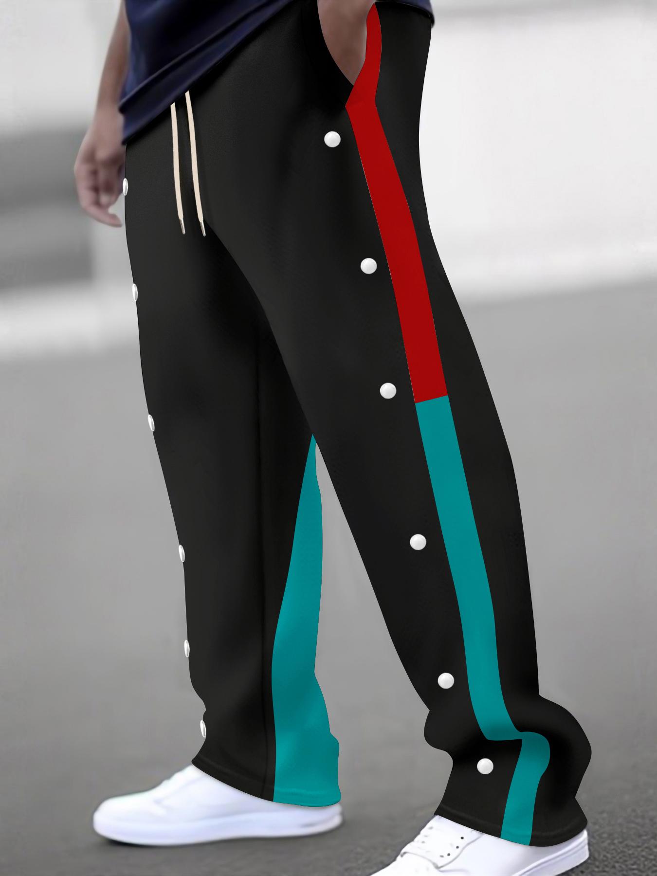 Men's Colorblock Drawstring Waist Pants, Regular Fit Casual Comfy Pocket Trousers for Daily Wear, Men's All-Match Trousers for All Seasons, Colorblock Sweatpants