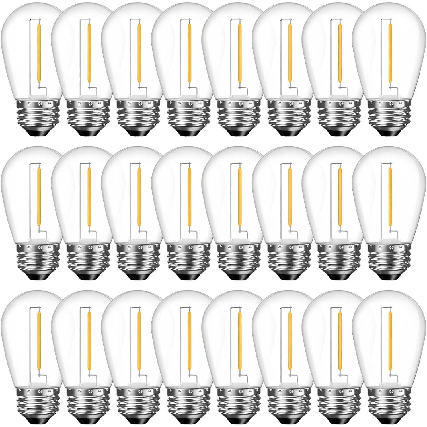 24 Pack Shatterproof S14 LED Replacement Bulbs for Outdoor String Lights, 1W Equivalent to 11W Incandescent Bulb, Soft White 2200K, Dimmable, E26 Regular Medium Screw Base