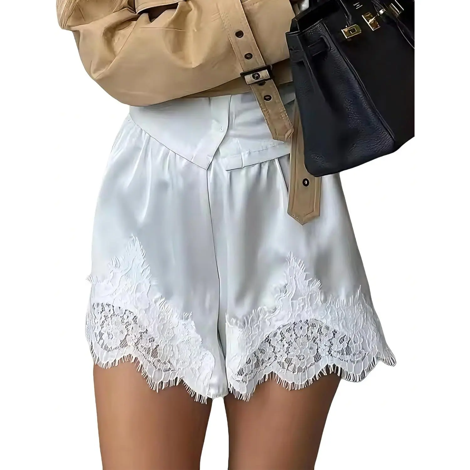 Satin Silk Lace Shorts for Women Lace Trim Micro Mini Shorts Slip Pj Bottoms Knickers Boxer