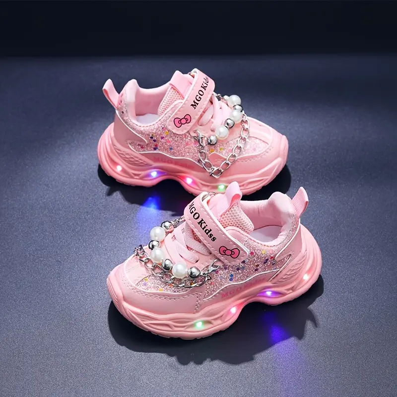 MGO Kidss Spring And Autumn New Imitation Pearl Shoes with Lights for Children And Girls Sports Shoes Comfortable Girls Princess Shoes Old Shoes Casual Shoes Shoes Flashing Lights Shoes 1- Can Wear Christmas/Halloween Gifts