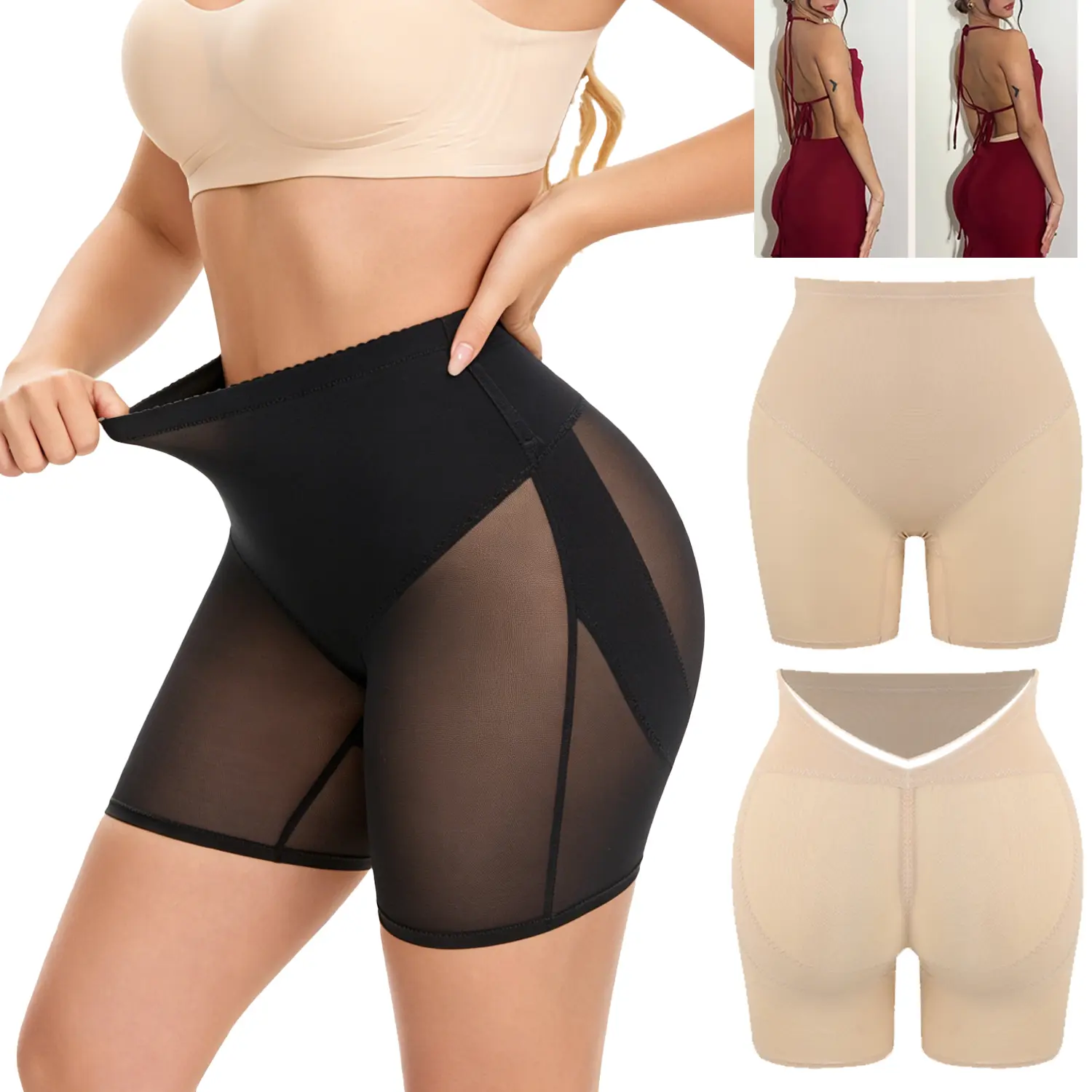Women's Low Back Compression Shapewear Shorts - Body Contouring, Tummy Control, Butt Lifting, Belly Firming, Abdominal Compression, Back Smoothing Full Body Leg Shaping Underwear for Dresses, Full Body Shapewear Leg Shaping Shorts