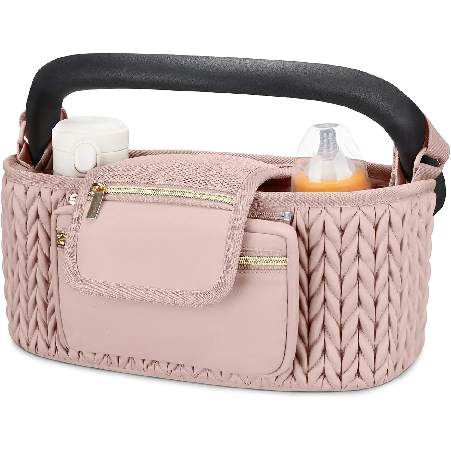Stroller Organizer with Insulated Cup Holders, Adjustable Stroller Caddy with Detachable Phone Bag, Stroller Accessories Fits for Uppababy, Doona, Jogger, Britax (pink)