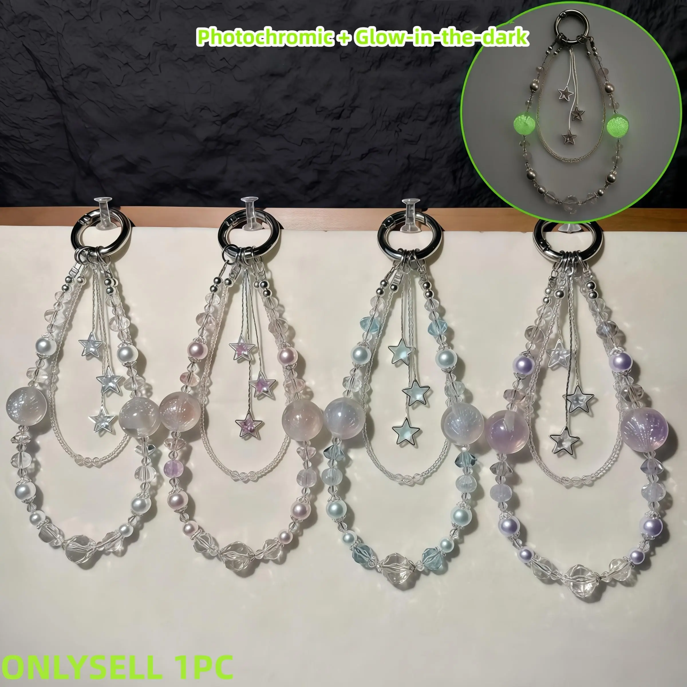 Star Shell Night Glow Crystal Phone Chain, Short Sweet Pearl Keychain, Luxury Bag Charm, Anti-Loss Pendant, Trendy Ccd Accessory, Phone Charms
