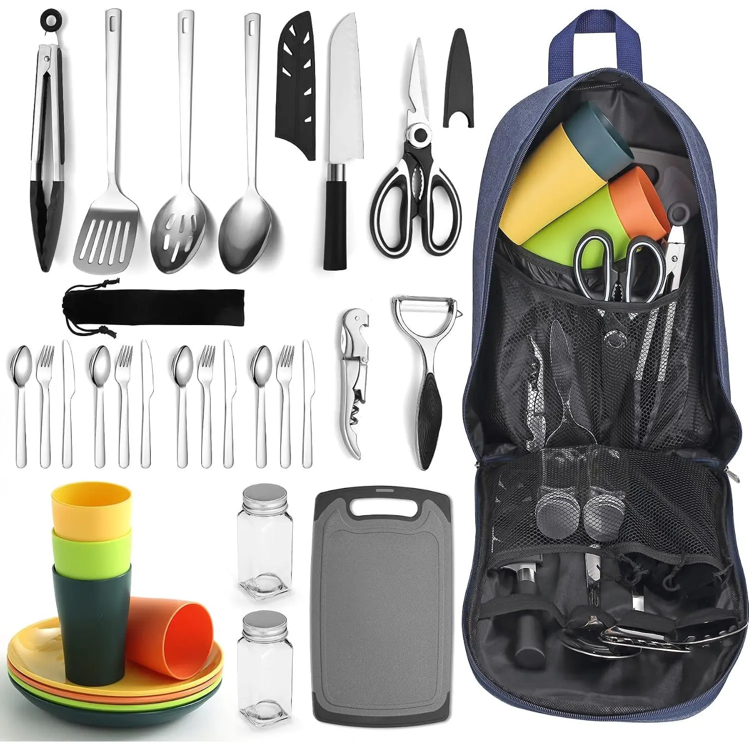 Camping Essentials, Camping Cooking Utensils Set, Camping Accessories Gear Must Haves, Come with Camping Silverware Sets, Plates and Cups, Great  Outdoor Stove, Picnic, BBQ