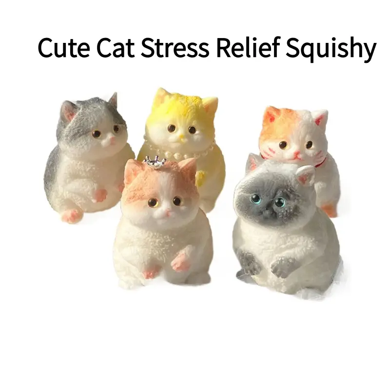 Realistic Plump Cat Squishy, Cute Kitten Stress Relief Squeeze Fidget, Soft Animal Hand Trainer for Anxiety Relief, Hand Strength Exercise, Desktop Ornament & Novelty Gift