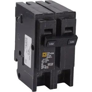 100 Amp Mini Circuit Breaker, 2 Pole, 120/240V AC, 10kA Breaking Capacity, Plug in Mount, Standard Type, Residential Use (‎HOM2100CP)