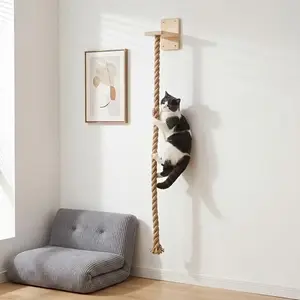 Minimalist Solid Wood Wall-Mounted Cat Climbing Hemp Scratching Rope, Cute Vertical Durable Cat Scratch Post, Space-Saving Modern Home Pet Decor, Scratching Posts, Vertical Scratcher