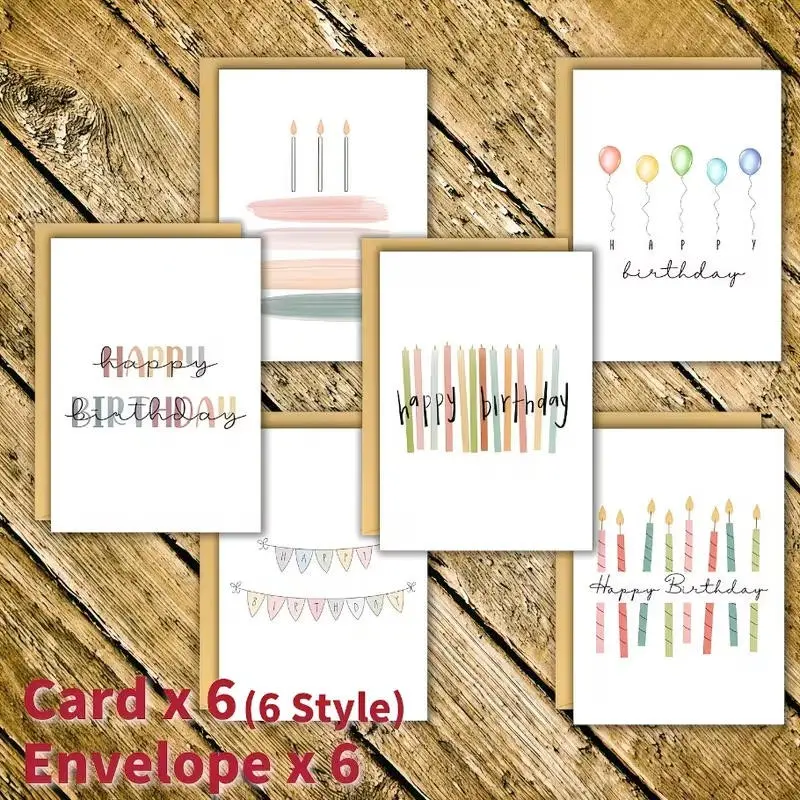 12pcs Birthday Cards with Envelopes, Unique Gift for Family Friends Colleagues, Elegant Decoration Card Set, Perfect Birthday Present, Happy Birthday Card