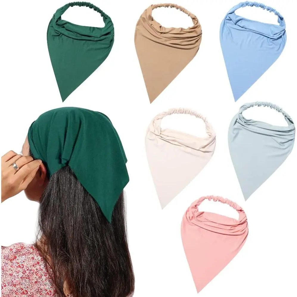 6 Pack Hair Scarf Headband for Women Elastic Bandana  Scarf Large Boho Triangle Kerchief with Clips Non Slip Scarves