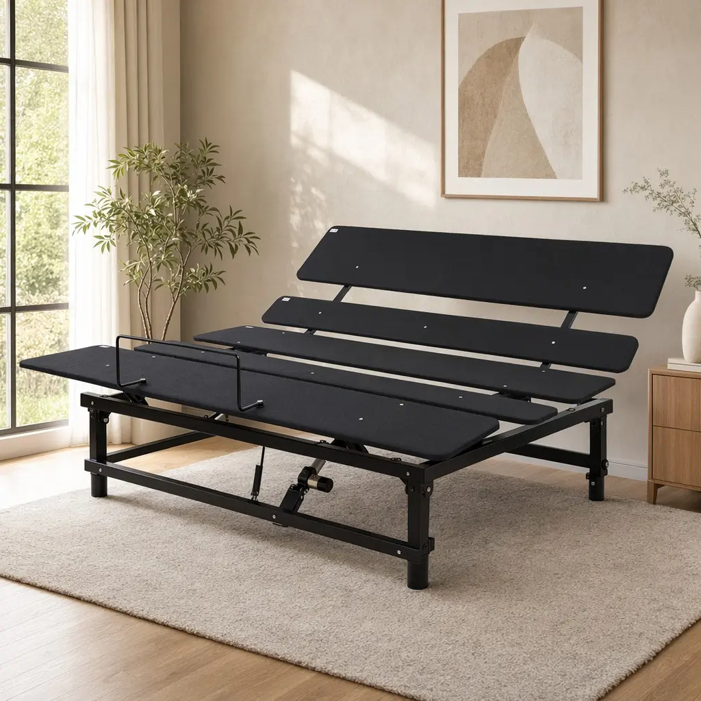 Adjustable Bed Base Queen Size Frame with Wireless Remote, Head & Foot Incline, Zero Gravity, Quiet Motor, Steel & Wood, Antique Black, 750 lb Capacity
